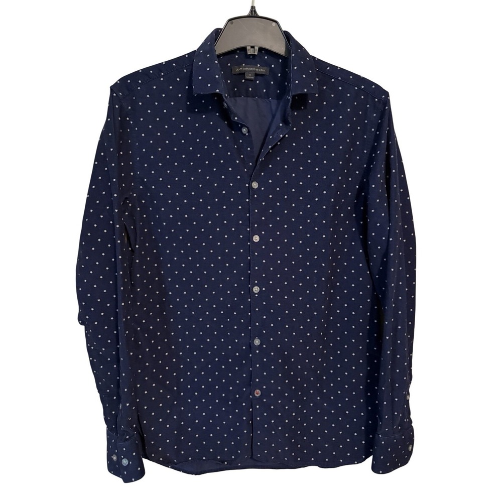 John Varvatos U.S.A. Long Sleeve Button Up Shirt Mens S Blue White Star Pattern - Picture 2 of 16